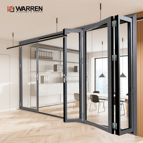 Warren China 10 Year warranty wholesale exterior patio black folding door aluminum frame glass stack bifold door